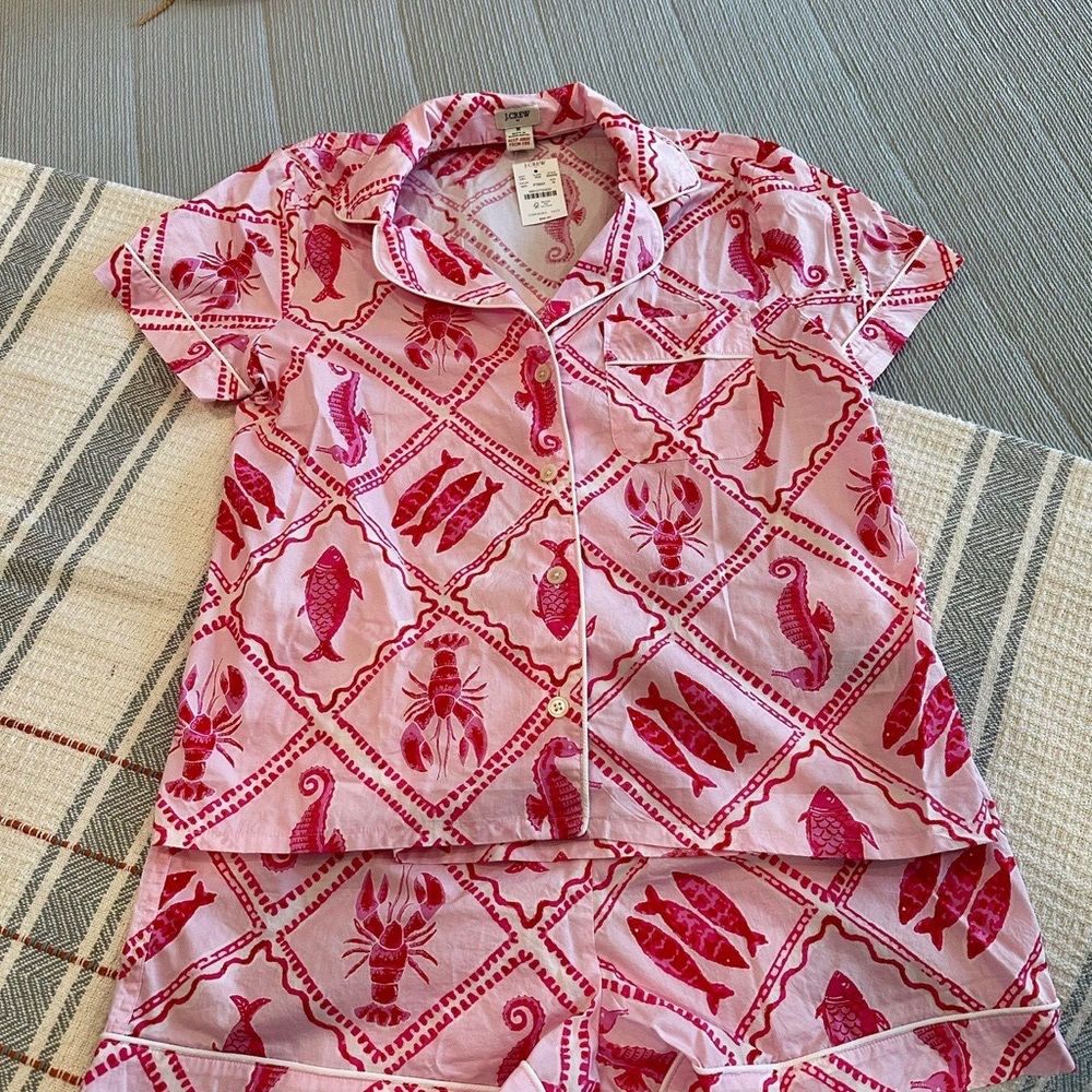 J. Crew Pink and Red Nautical Print Pajama Set